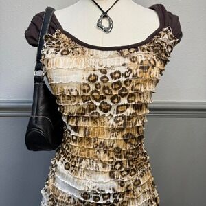 Y2K Cheetah Print ruffle blouse